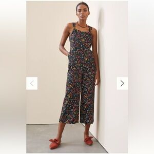 Anthropologie Farm Rio Black Colorful Adventure Jumpsuit Tie Straps Cropped M